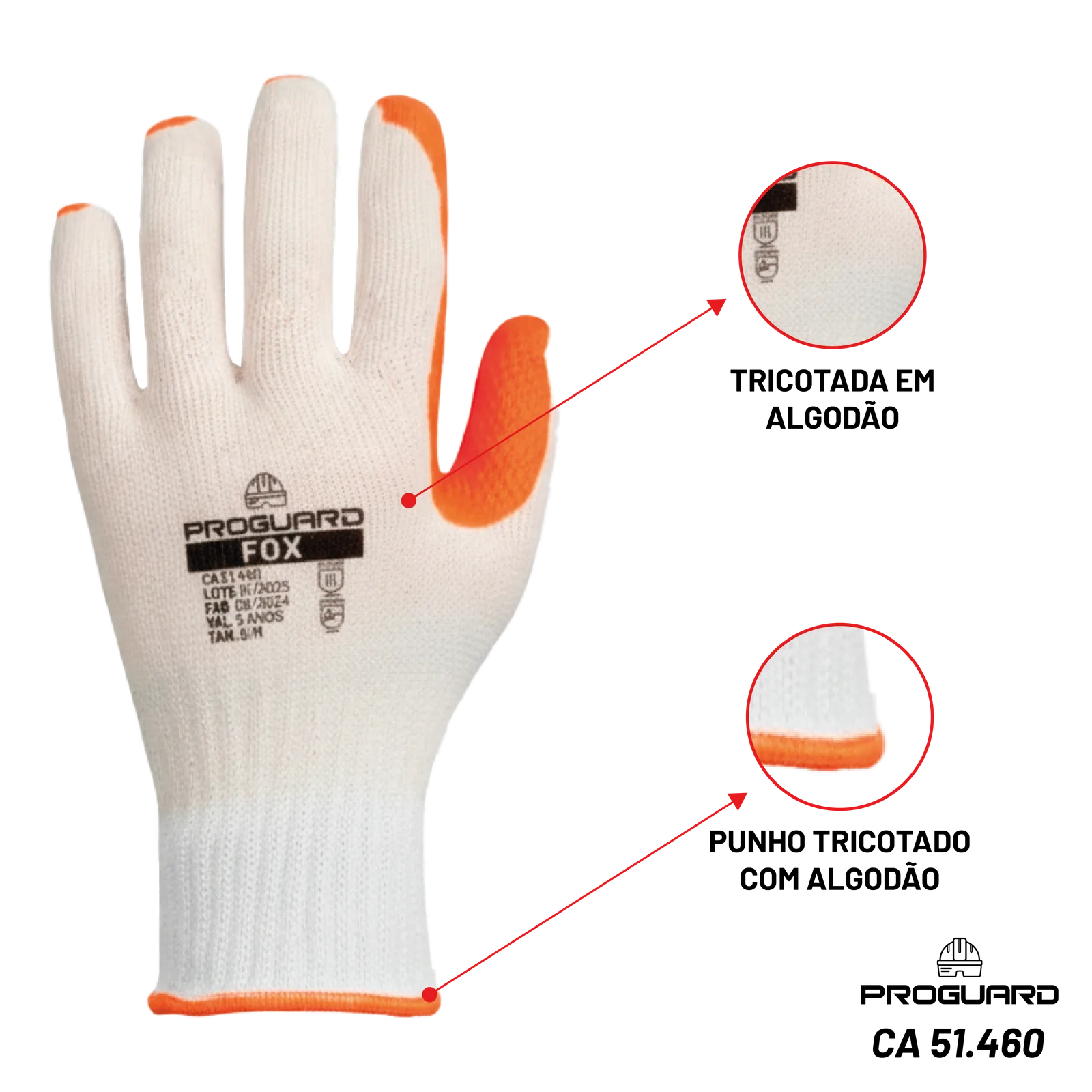 PROGUARD - Luva Látex Vulcanizado FOX - Detalhe